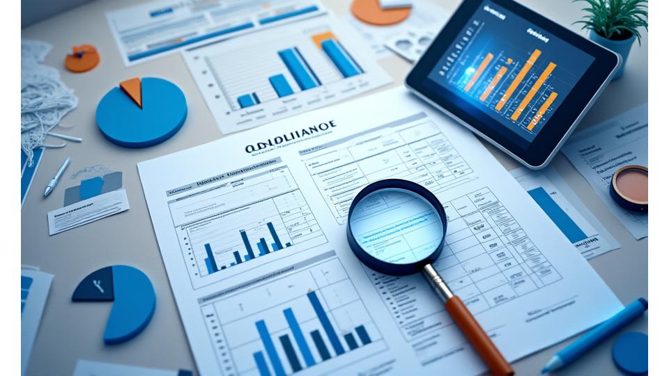 Illustration of a detailed audit checklist and financial documents with magnifying glass, symbolizing meticulous review.