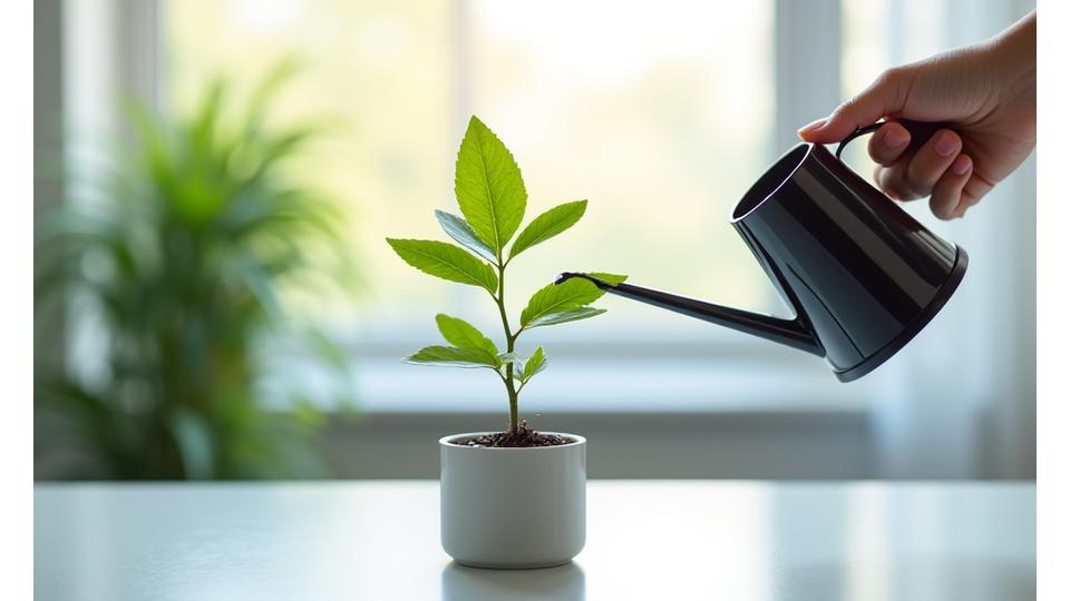 Illustration of a thriving plant being watered, symbolizing continuous growth and sustained support.