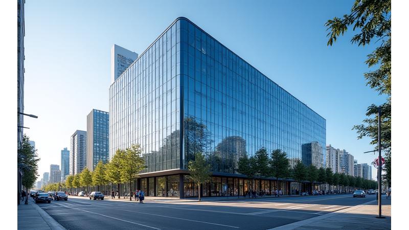 Modern office building facade in Toronto, showcasing professional and accessible location.
