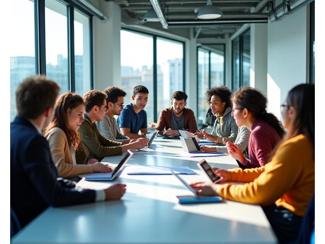 Diverse group of young entrepreneurs from various backgrounds collaborating and innovating together.
