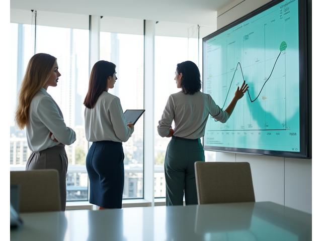 Group of diverse women entrepreneurs confidently presenting business ideas in a modern collaborative space.