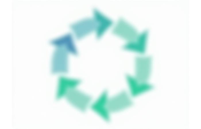 Stylized circular diagram depicting the continuous flow of materials and resources in a circular economy, with arrows indicating recycling, reuse, and regeneration, against a clean, modern backdrop.