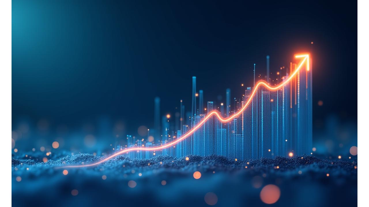 A dynamic visual representation of business growth accelerated by strategic financial planning, showing upward arrows and flourishing charts integrated with digital graphs.